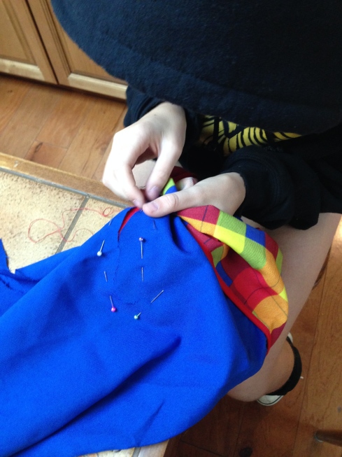 7th grader sewing.